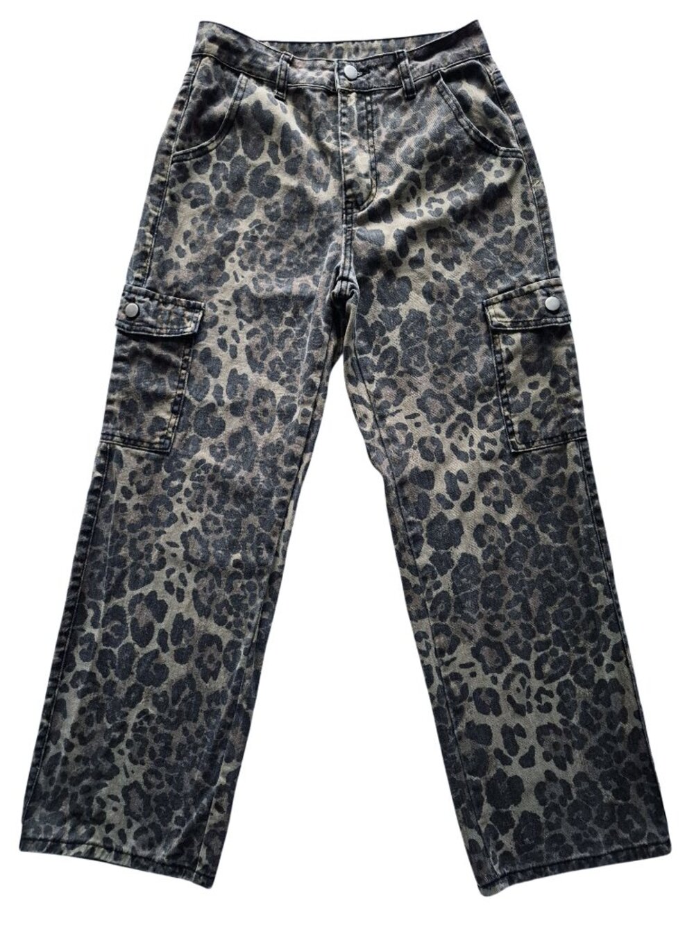 SHEIN Leopard Print Jeans High Rise Wide Leg Cargo Style Y2K Skater Streetwear S